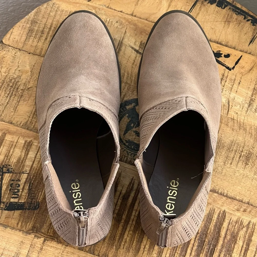 Kensie Grayce Suede Leather Ankle Boots Taupe Booties Womens 9.5 M Western Boho
